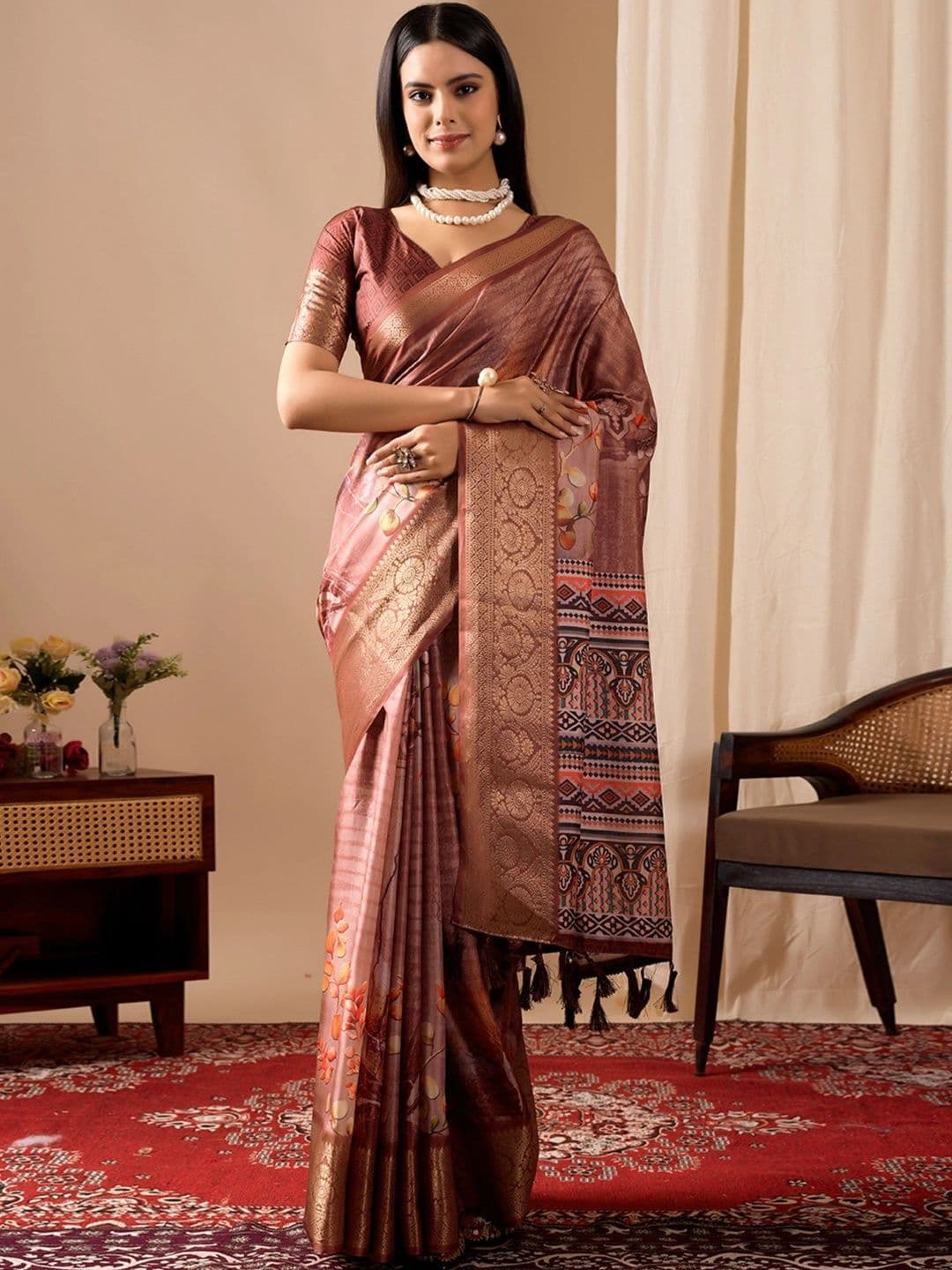 all about you Striped Zari Silk Blend Designer Saree - view 1