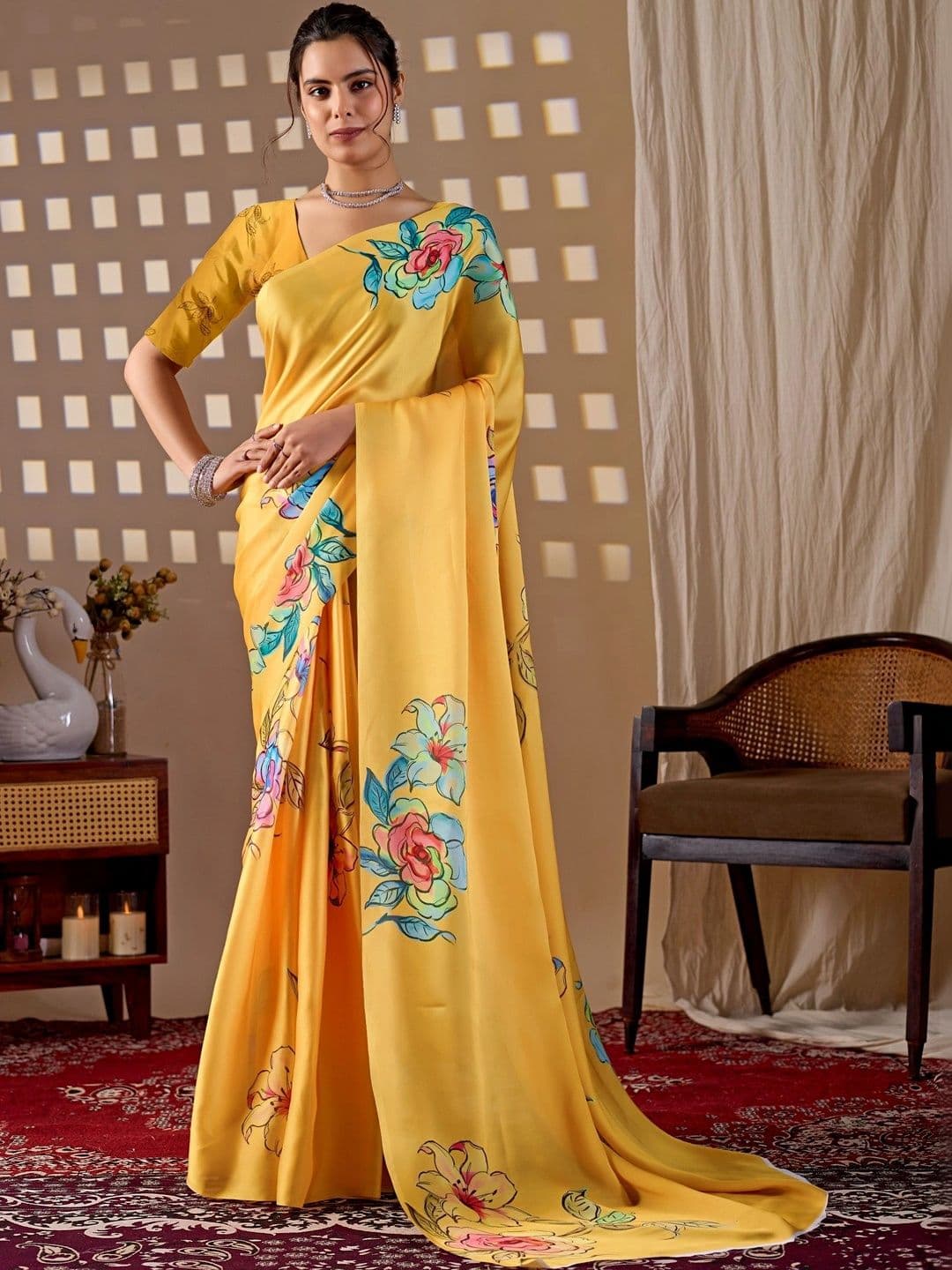 Panzora Floral Satin Designer Saree - view 1