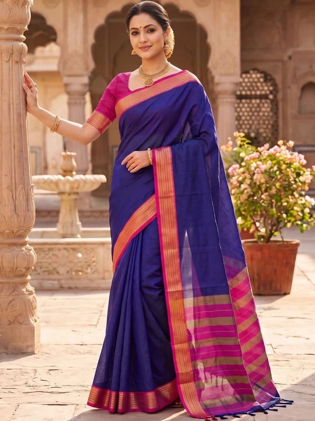 Moda Rapido Striped Zari Silk Women Cotton Handloom Chanderi Saree - view 1