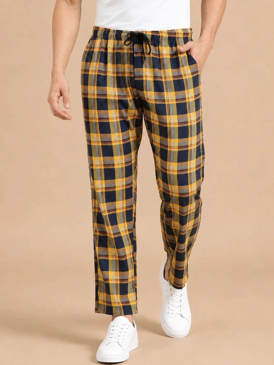 The Roadster Lifestyle Co Men Checked Pure Cotton Mid-Rise Relaxed Fit Lounge Pants - view 1