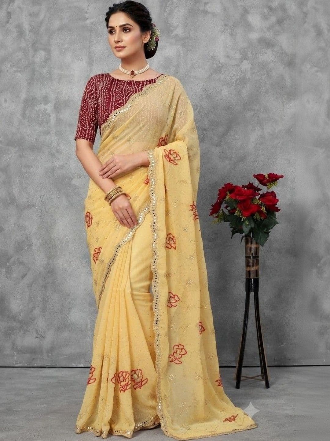 tathastufab Floral Poly Georgette Saree - view 1