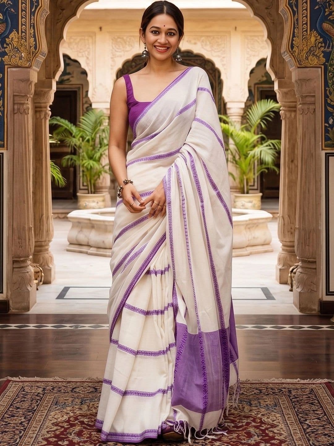 RUTVA FASHION Woven Design Zari Pure Linen Saree - view 1