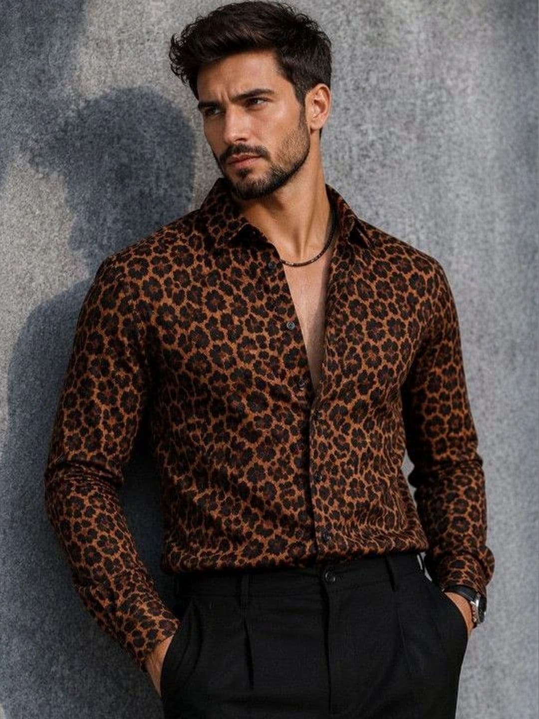 Foomer Men Classic Animal Printed Cotton Spread Collar Casual Shirt - view 1