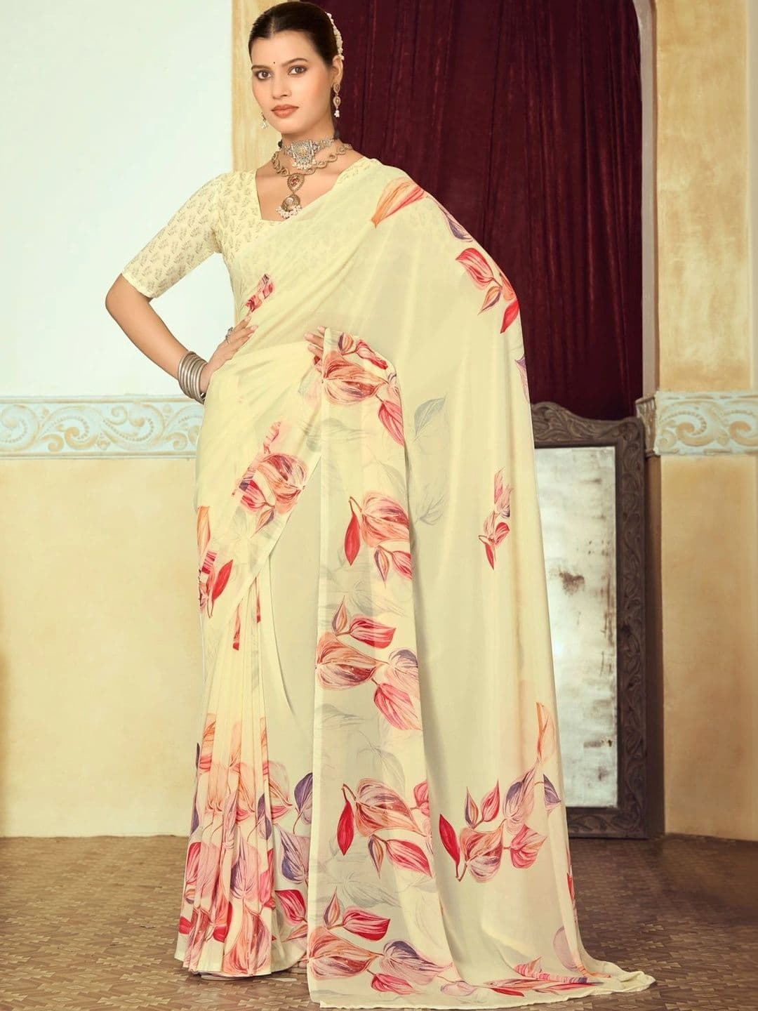 Vipul Floral Pure Georgette Designer Saree - view 1
