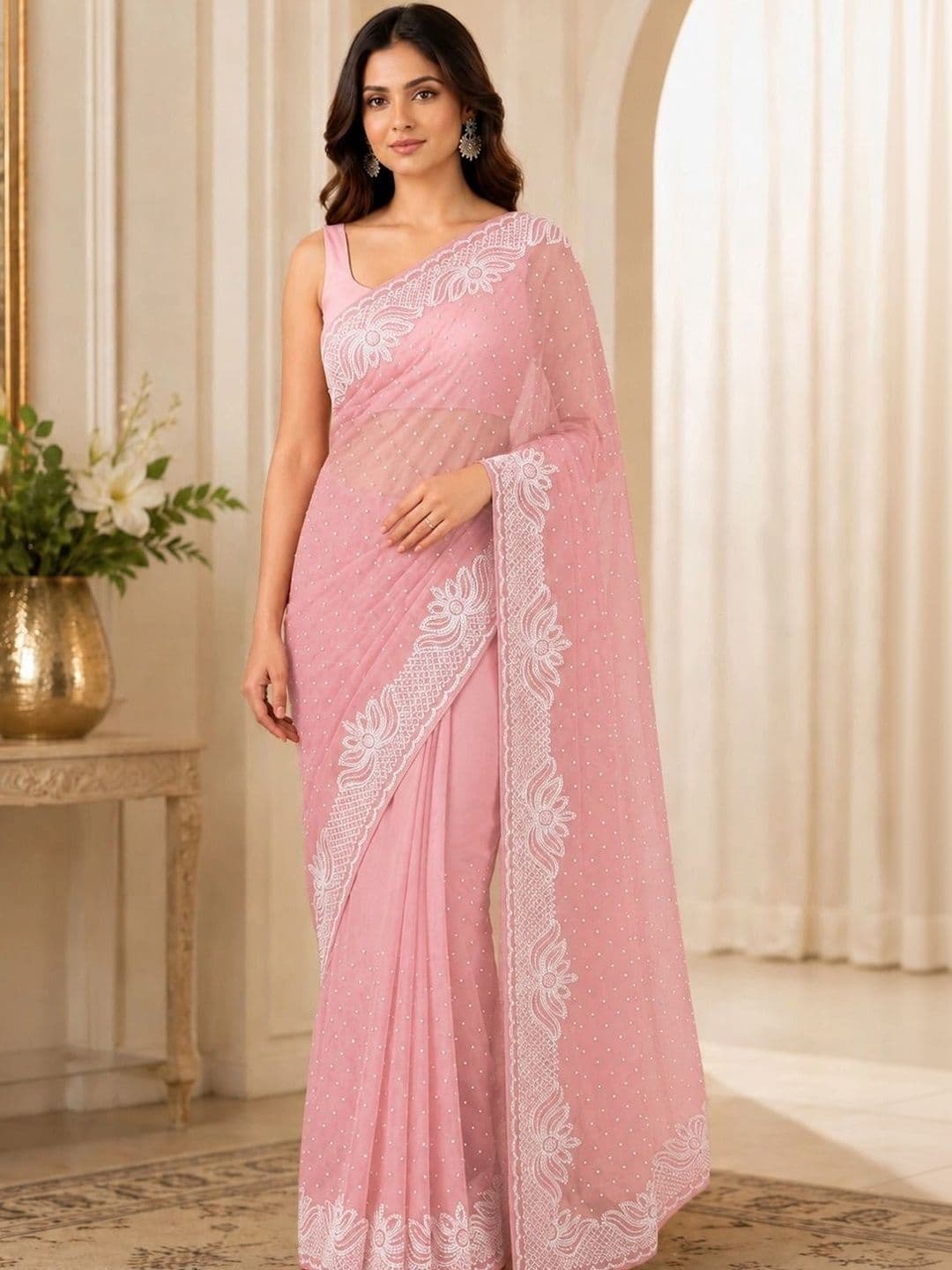 KALINI Floral Embroidered Silk Blend Bhagalpuri Saree - view 1