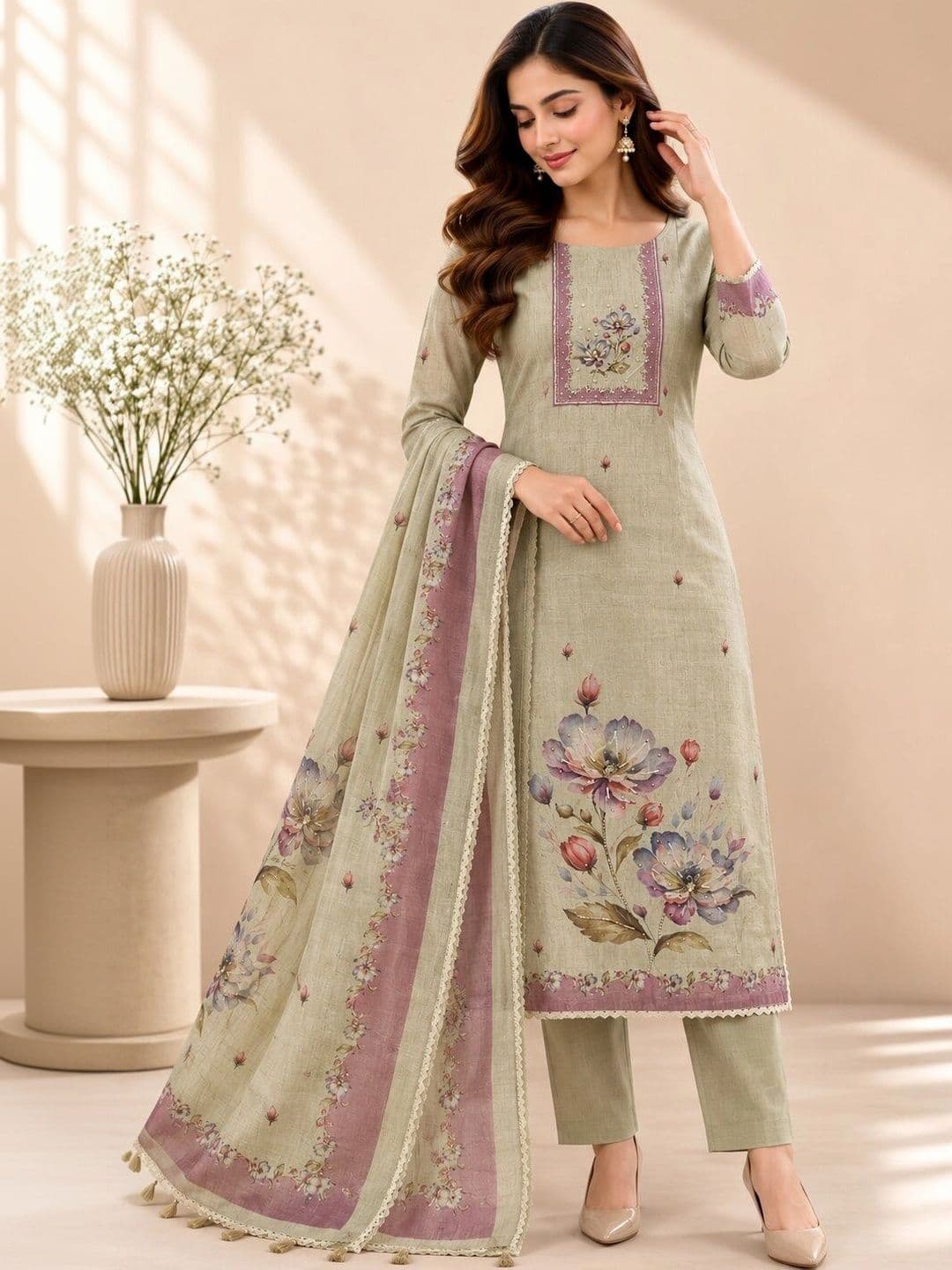 WaCraz Printed Semi-Stitched Dress Material - view 1