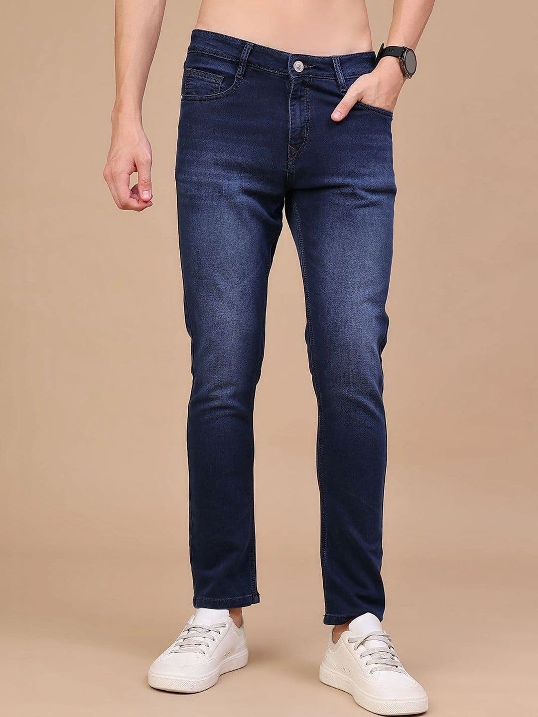 V-Mart Men Solid Regular Fit Mid-Rise Low Distress Jeans - view 1