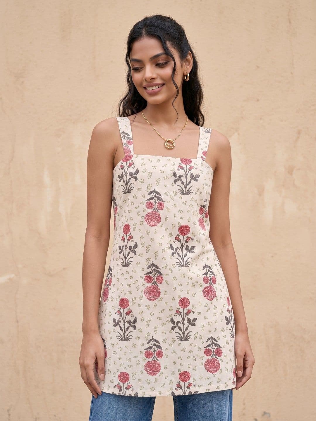 fusion by glitchez Floral Printed Fitted Pure Cotton Kurti - view 1