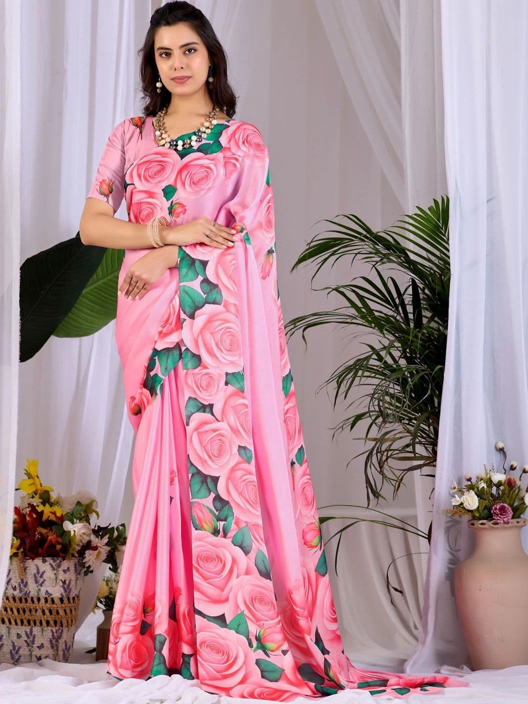 all about you Floral Satin Designer Saree - view 1