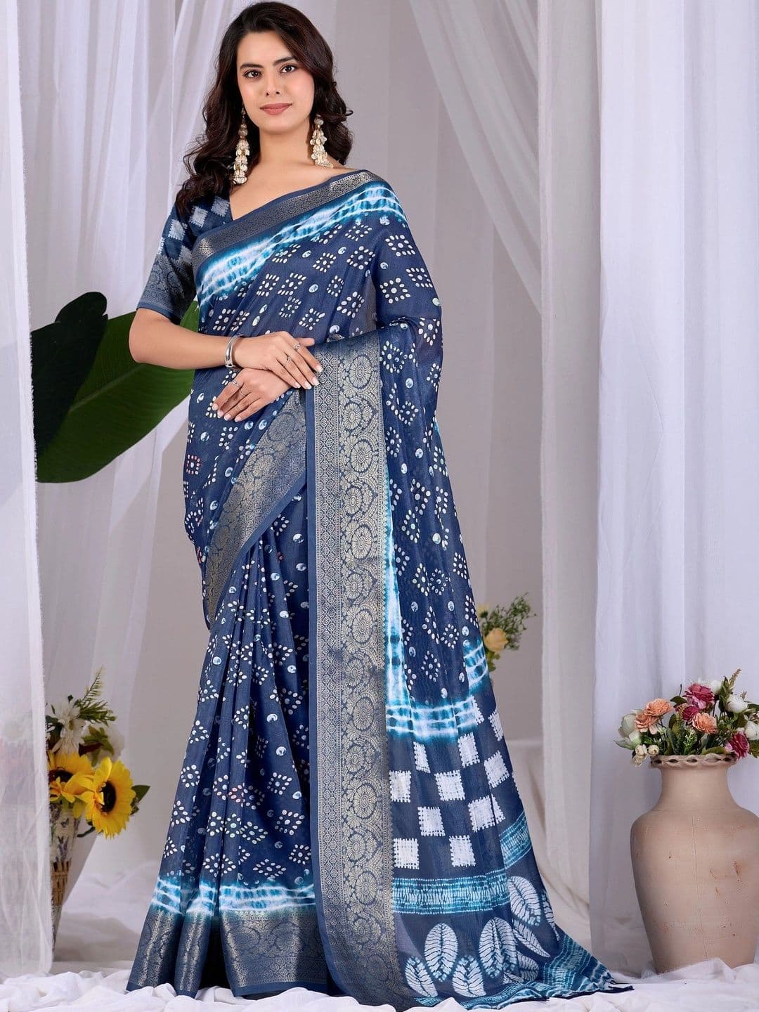 LeeliPeeri Designer Tie and Dye Zari Silk Blend Designer Saree - view 1