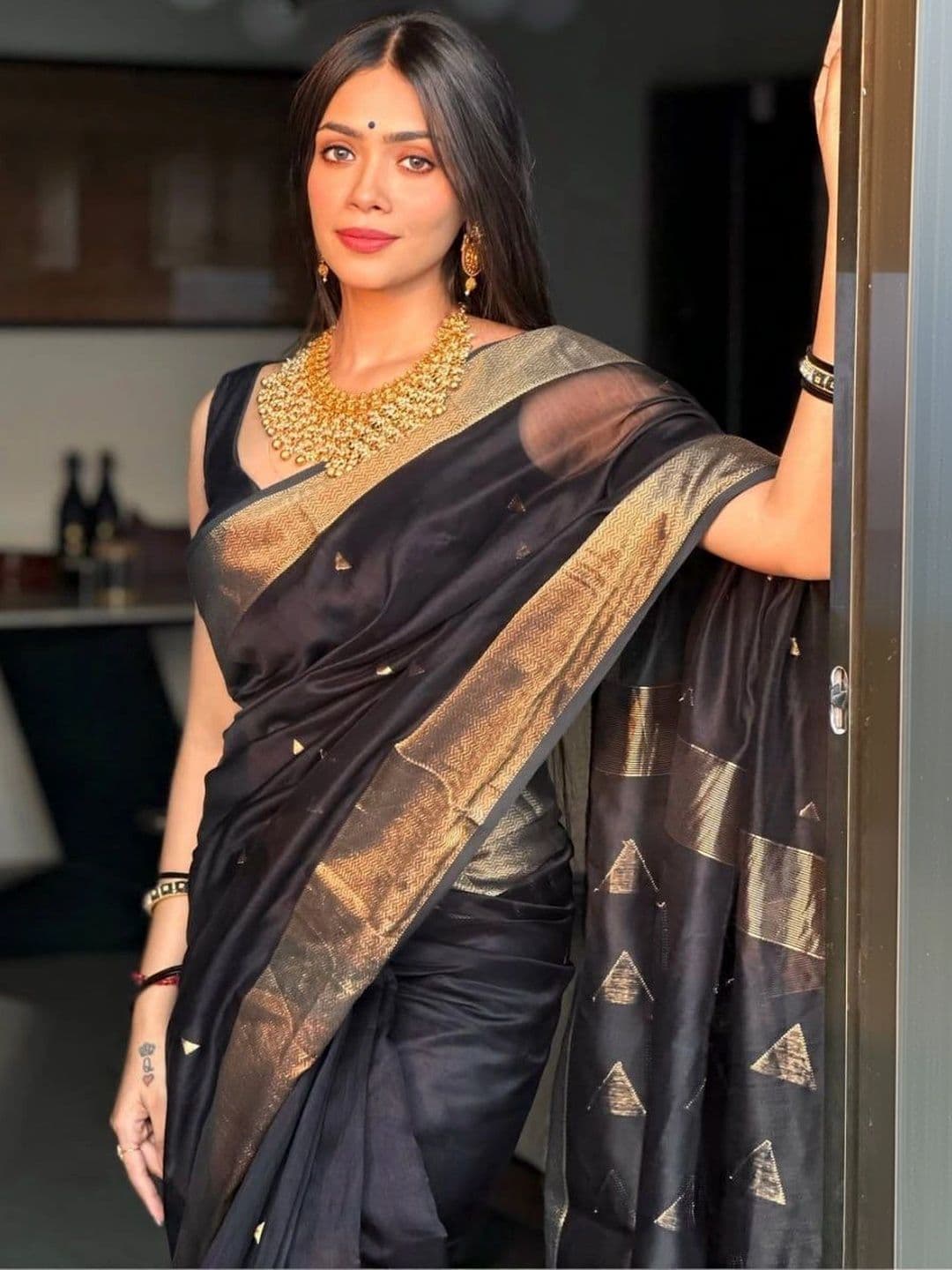 KALINI Woven Design Zari Silk Cotton Banarasi Saree - view 1