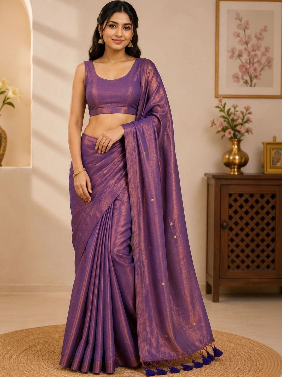 aeriebier Woven Design Zari Tissue Chanderi Saree - view 1