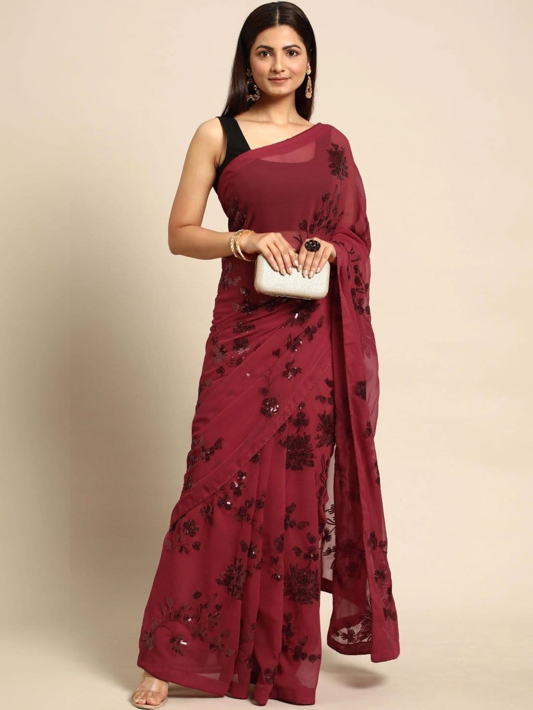 FashionsEye Embellished Sequinned Poly Georgette Designer Saree - view 1