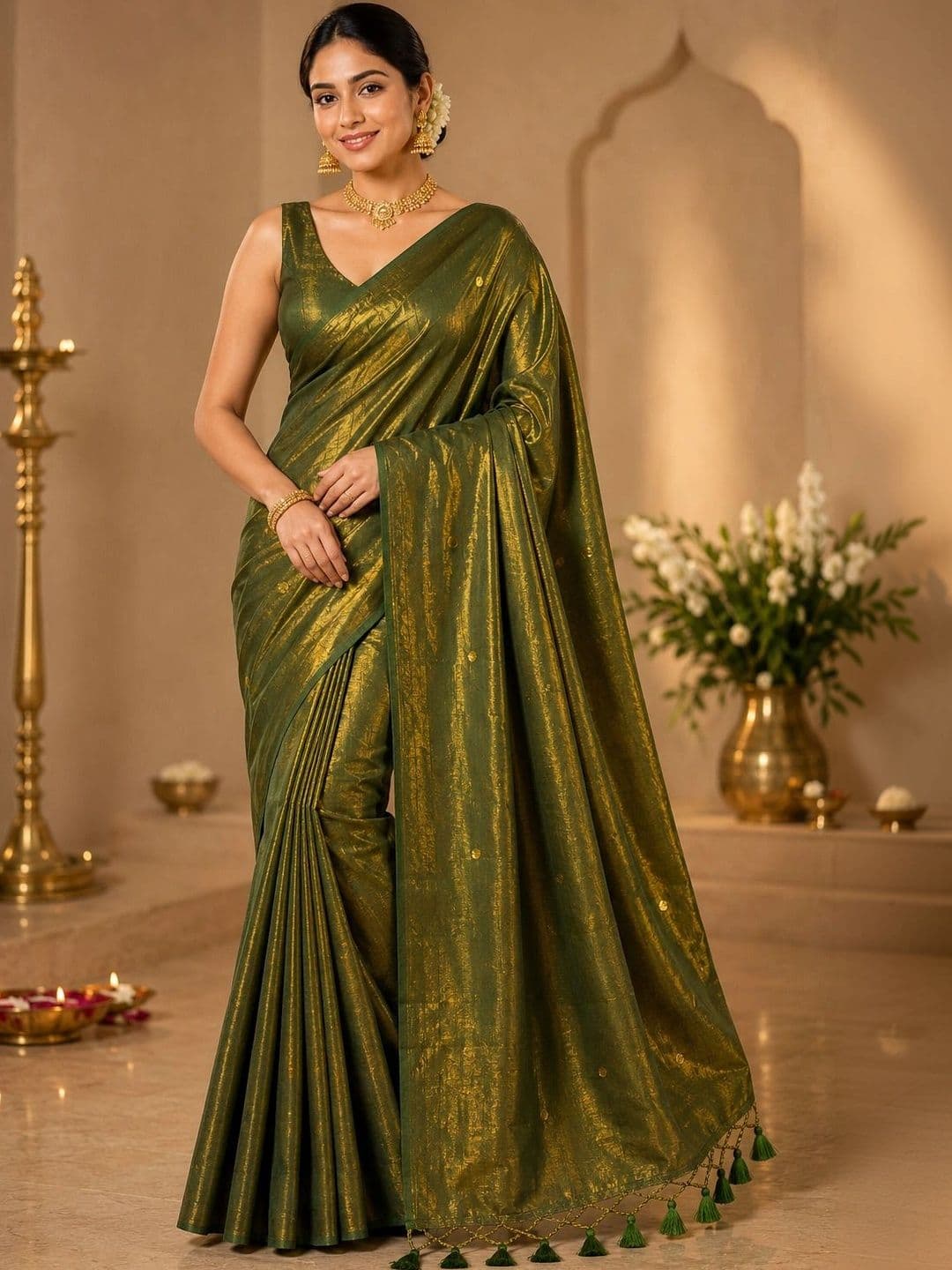 aeriebier Woven Design Zari Tissue Chanderi Saree - view 1