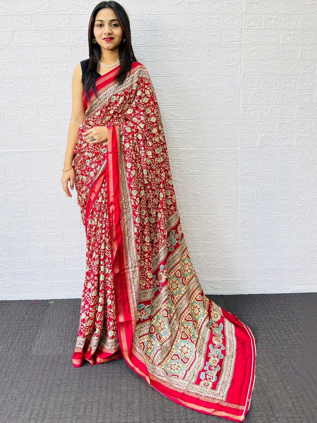 FABBRITY Paisley Mirror Work Pure Cotton Designer Saree - view 1