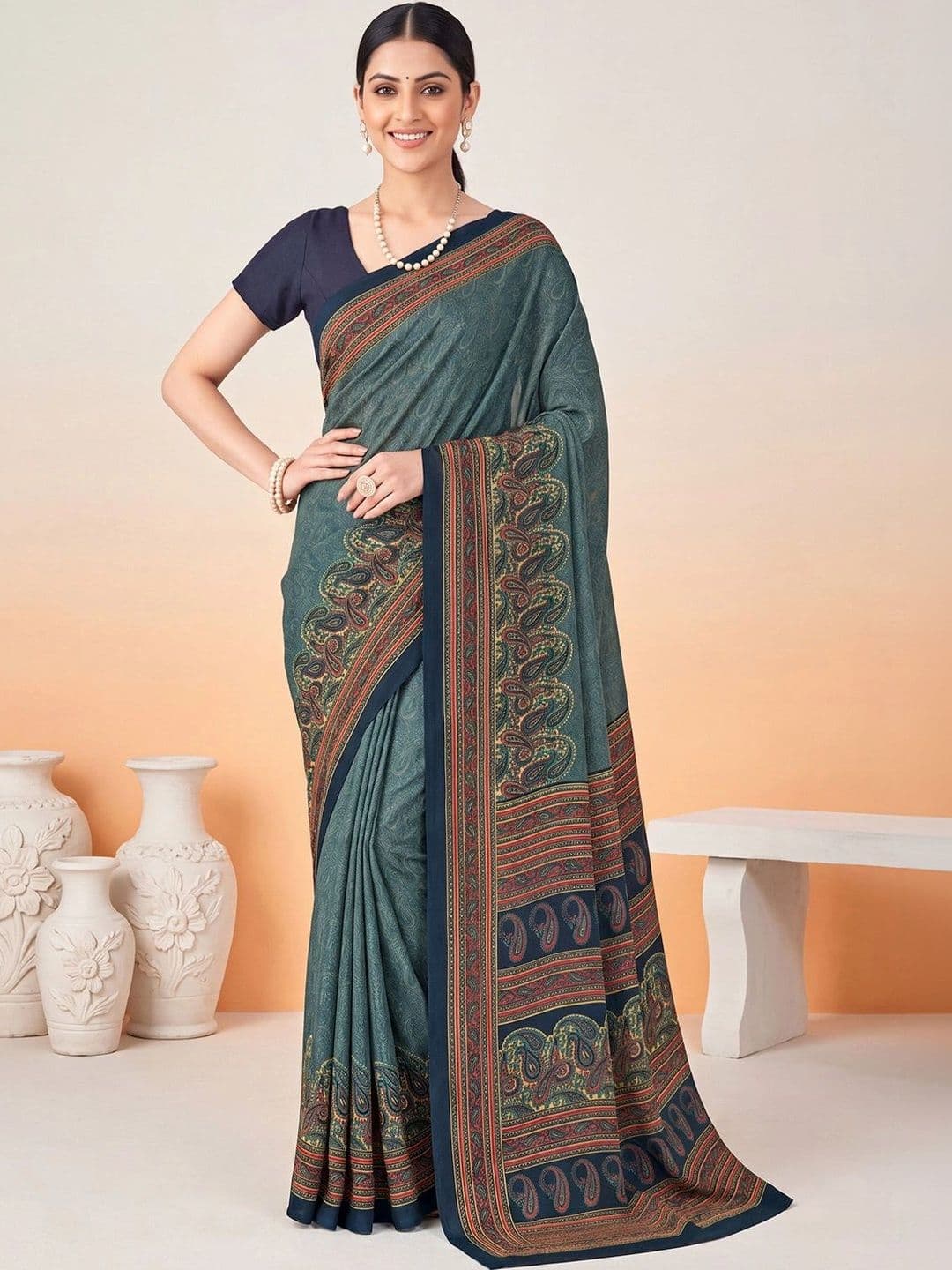 Anouk Ethnic Motifs Poly Crepe Designer Saree - view 1