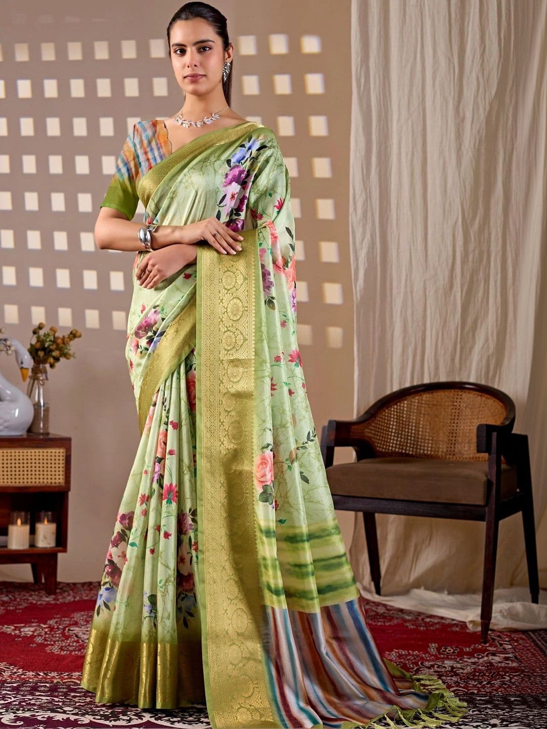 LeeliPeeri Designer Floral Zari Silk Blend Designer Saree - view 1