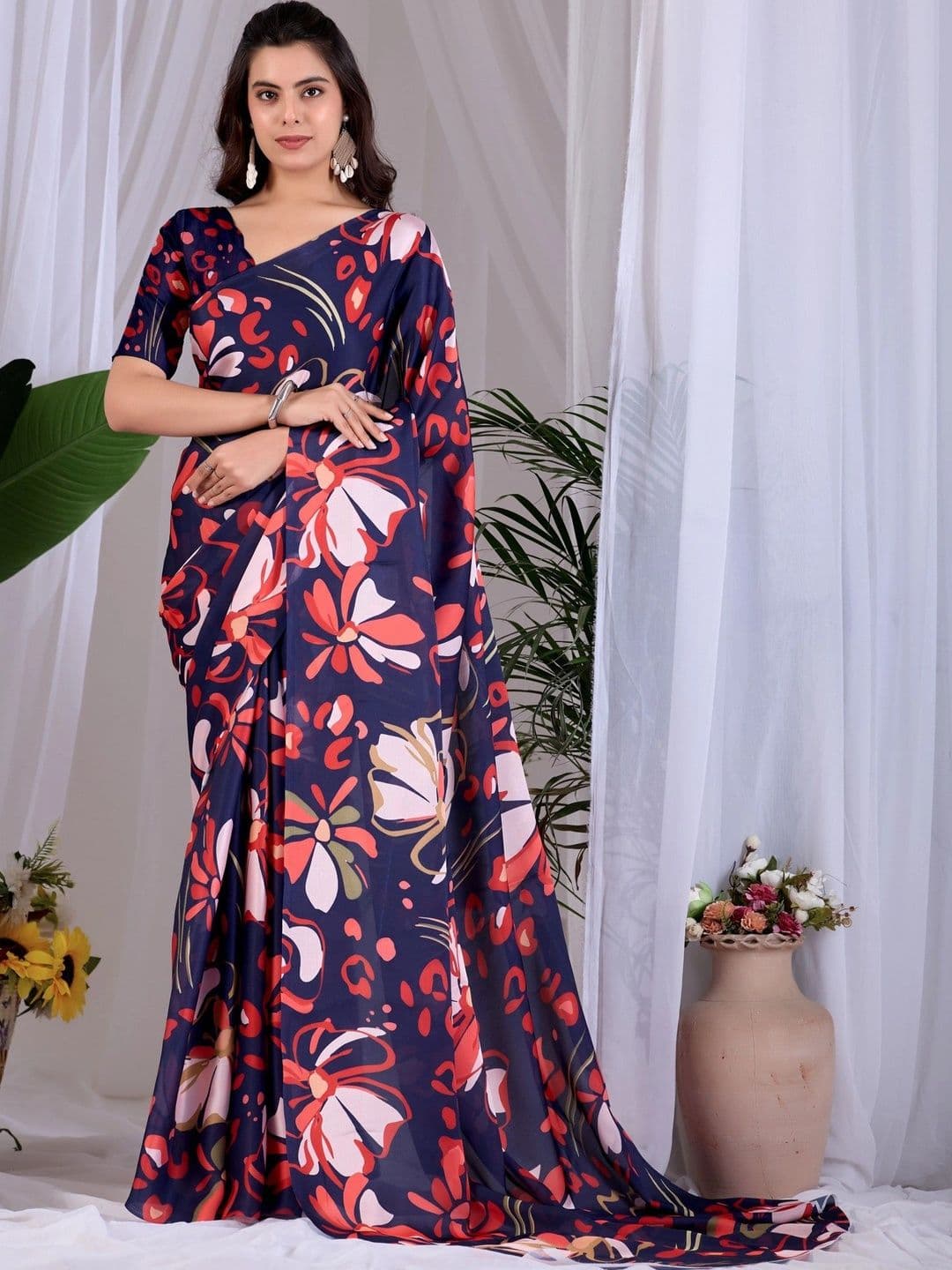 all about you Floral Satin Designer Saree - view 1
