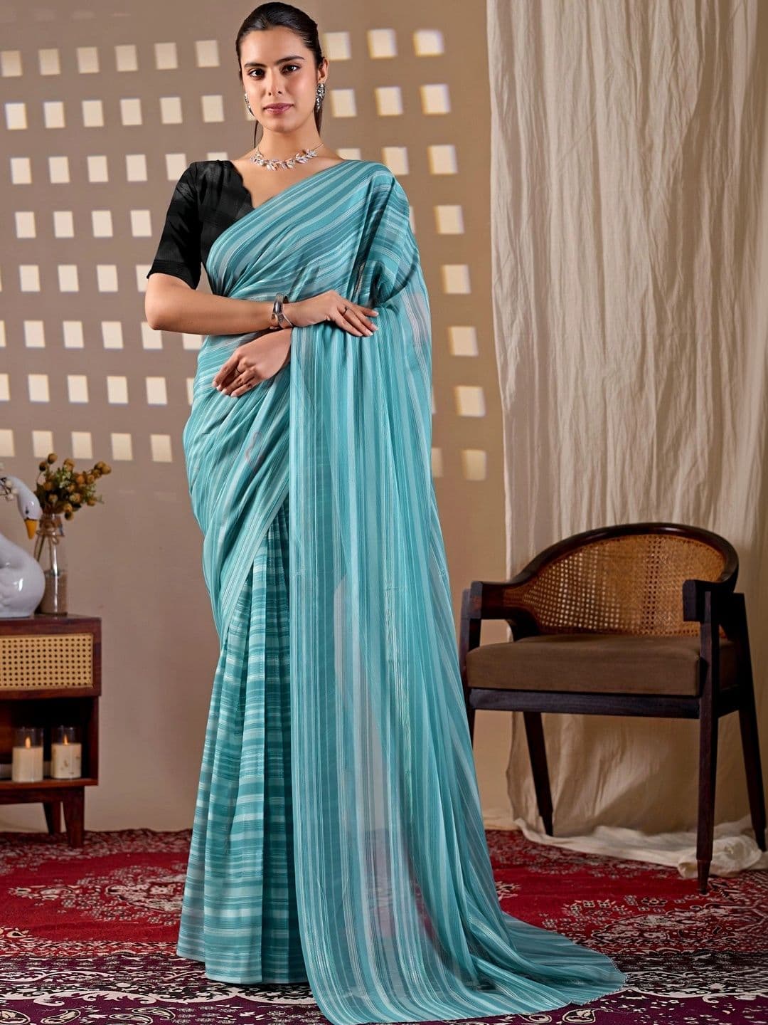 Panzora Striped Poly Georgette Designer Saree - view 1