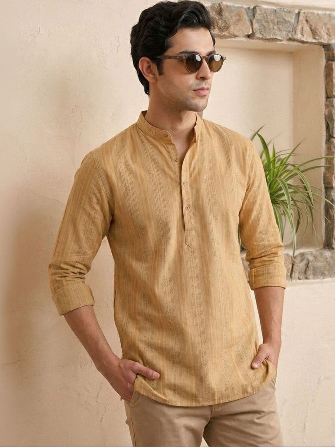 House of Pataudi Men Woven Design Printed Ethnic Kurta Set - view 1