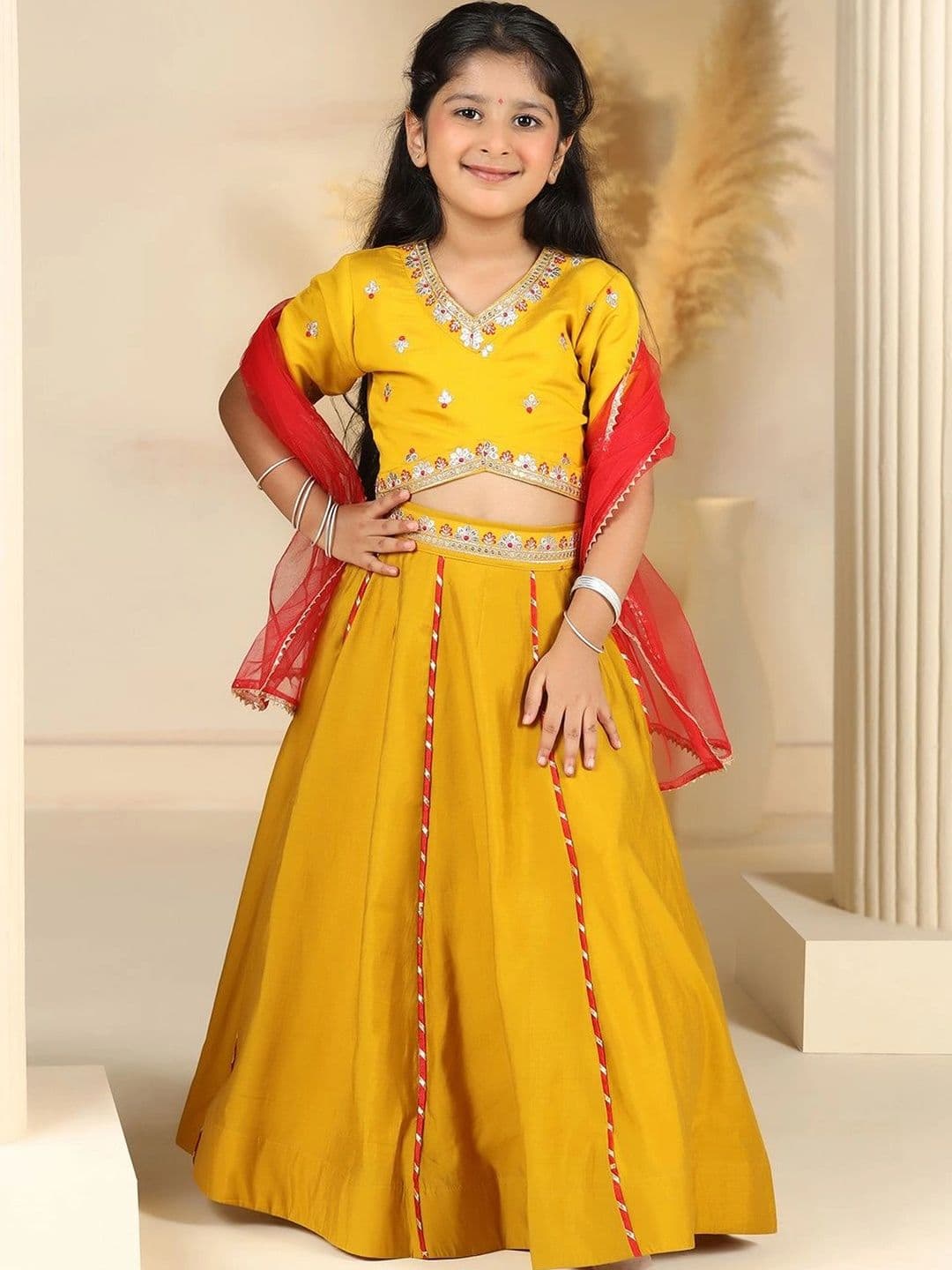 FASHION DREAM Girls Embroidered Thread Work Ready to Wear Lehenga & Blouse With Dupatta - view 1