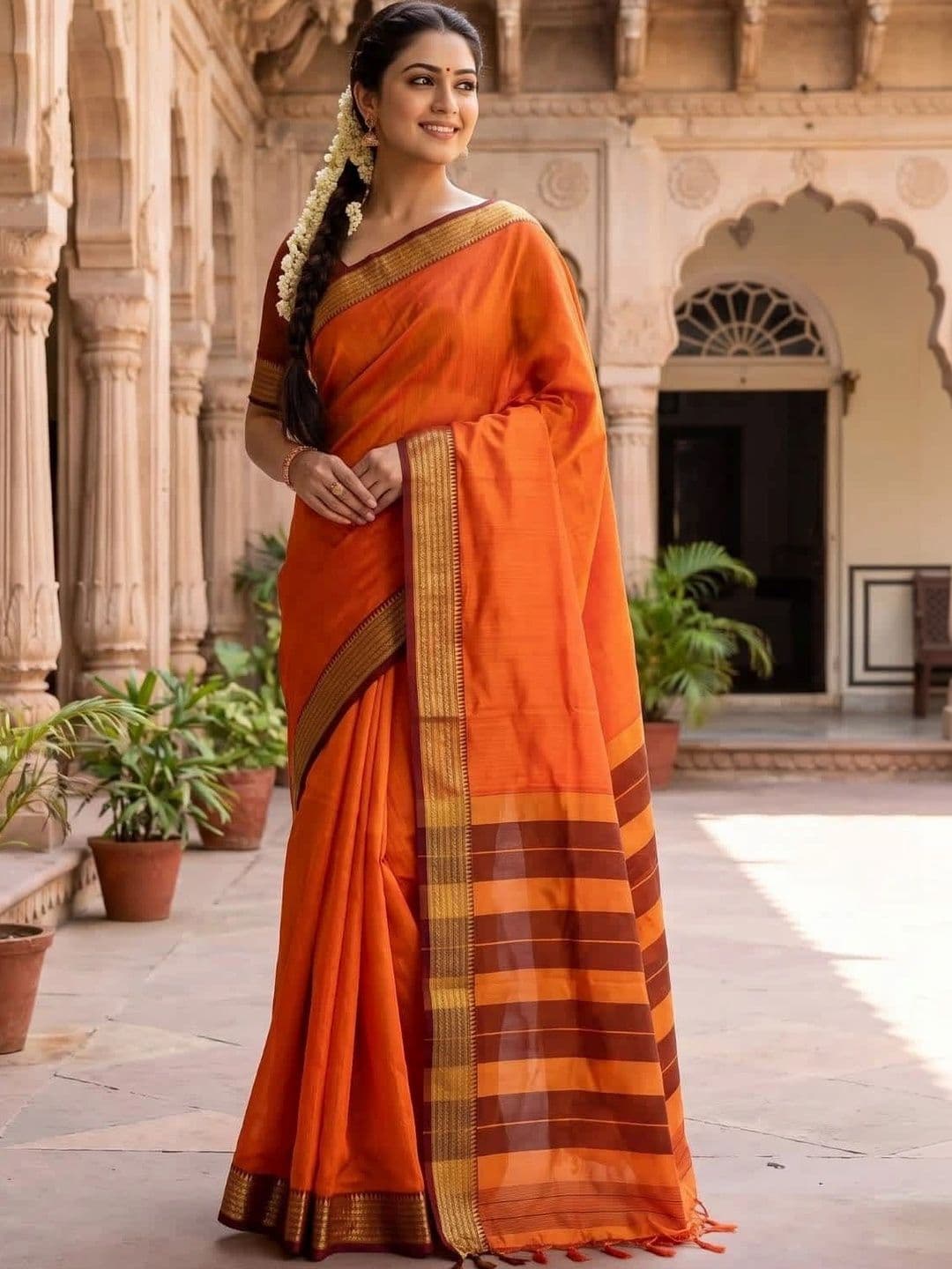 Moda Rapido Striped Zari Silk Cotton Handloom Chanderi Women Saree - view 1
