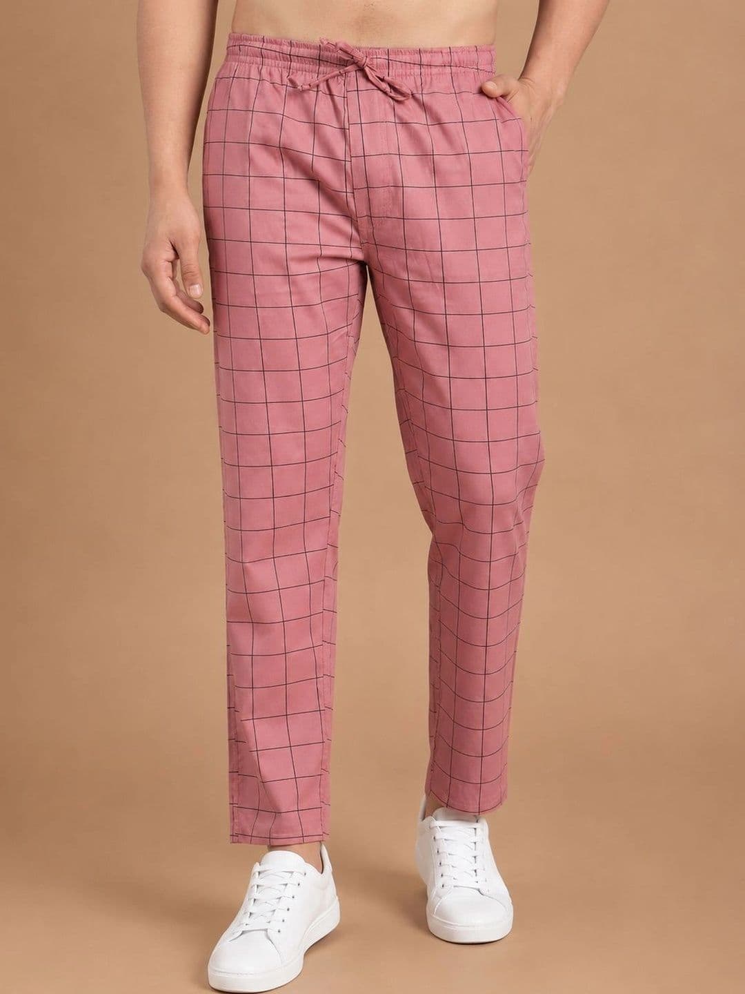 The Roadster Lifestyle Co Men Checked Pure Cotton Mid-Rise Relaxed Fit Lounge Pants - view 1