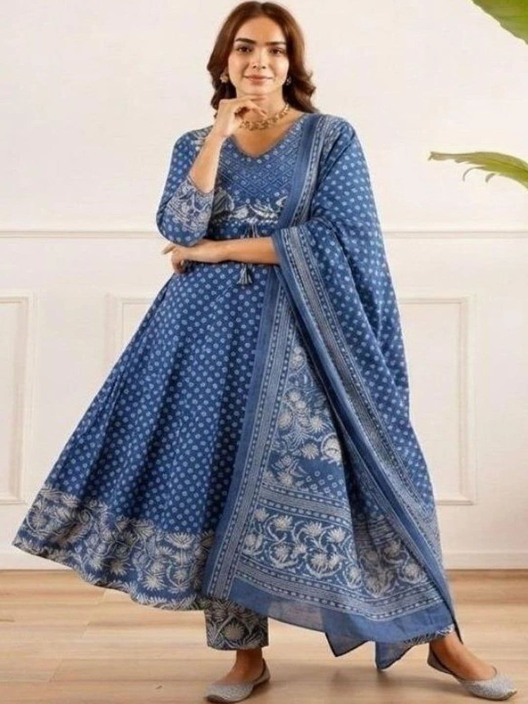 KALINI Women Ethnic Motifs Printed Regular Pure Cotton Kurta with Trousers & With Dupatta - view 1