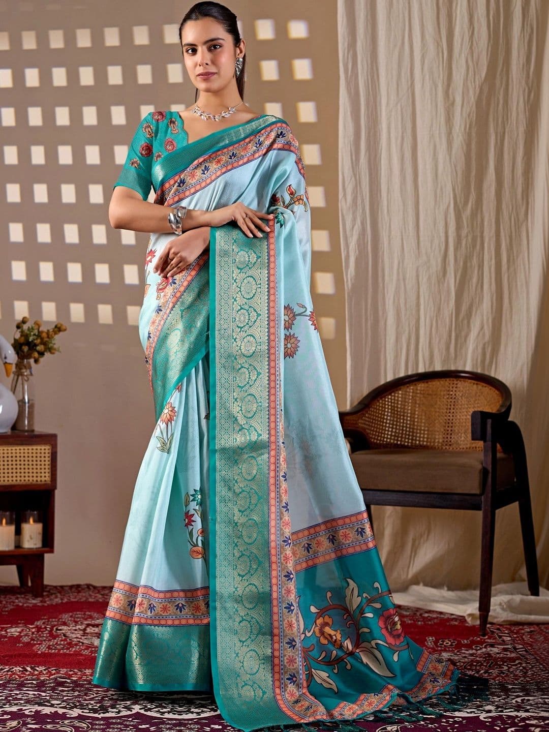 LeeliPeeri Designer Floral Zari Silk Blend Designer Saree - view 1