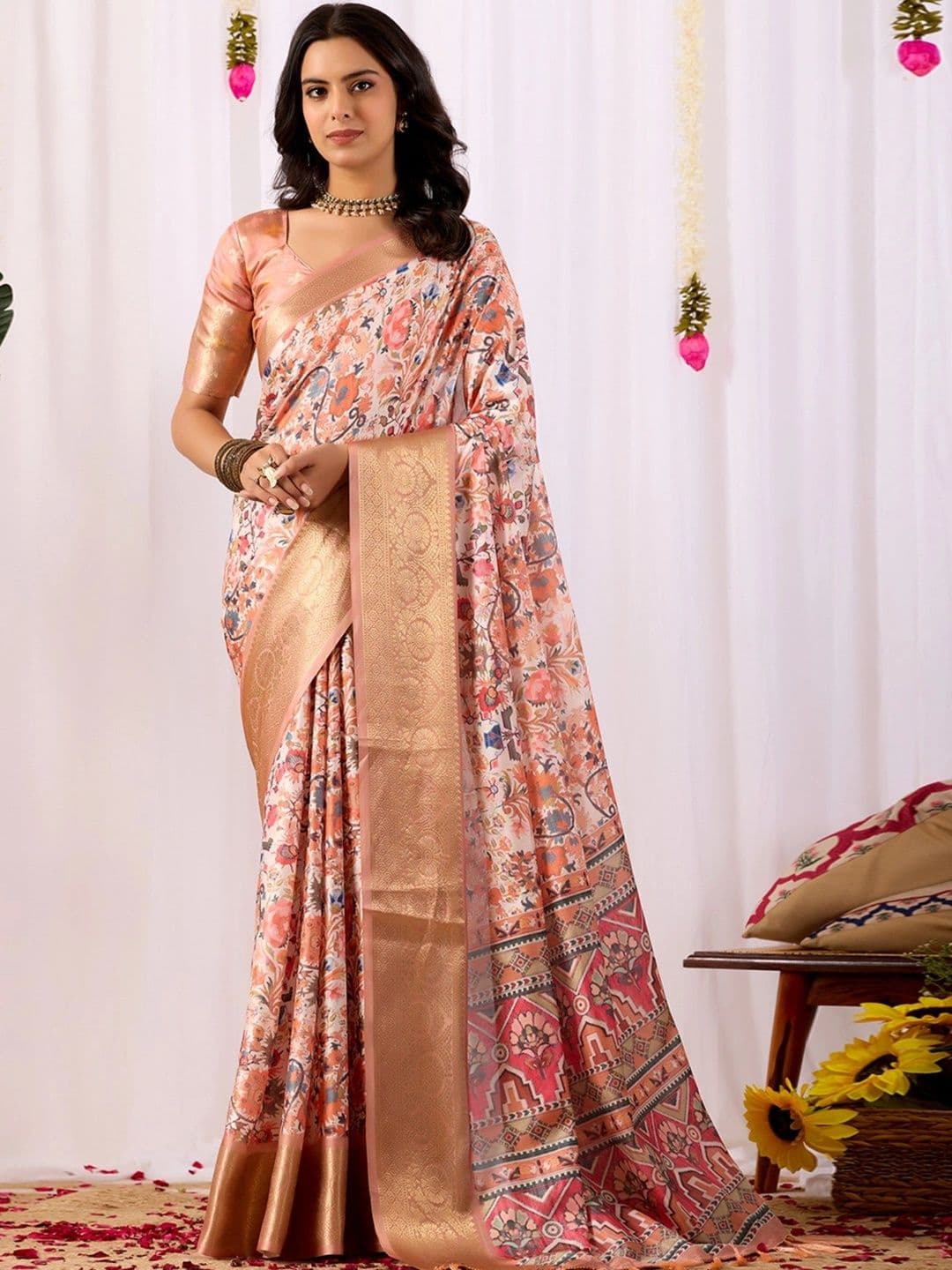 all about you Floral Zari Silk Blend Designer Saree - view 1