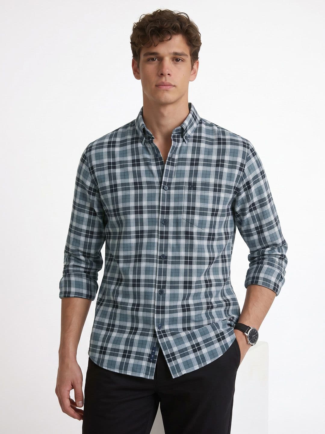 Peter England Snug Slim Fit Checked Casual Shirt - view 1