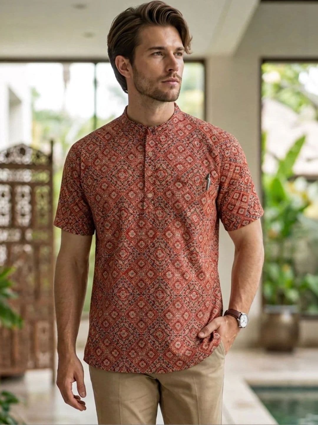 Avishya Men Floral Printed Handloom Kurta - view 1