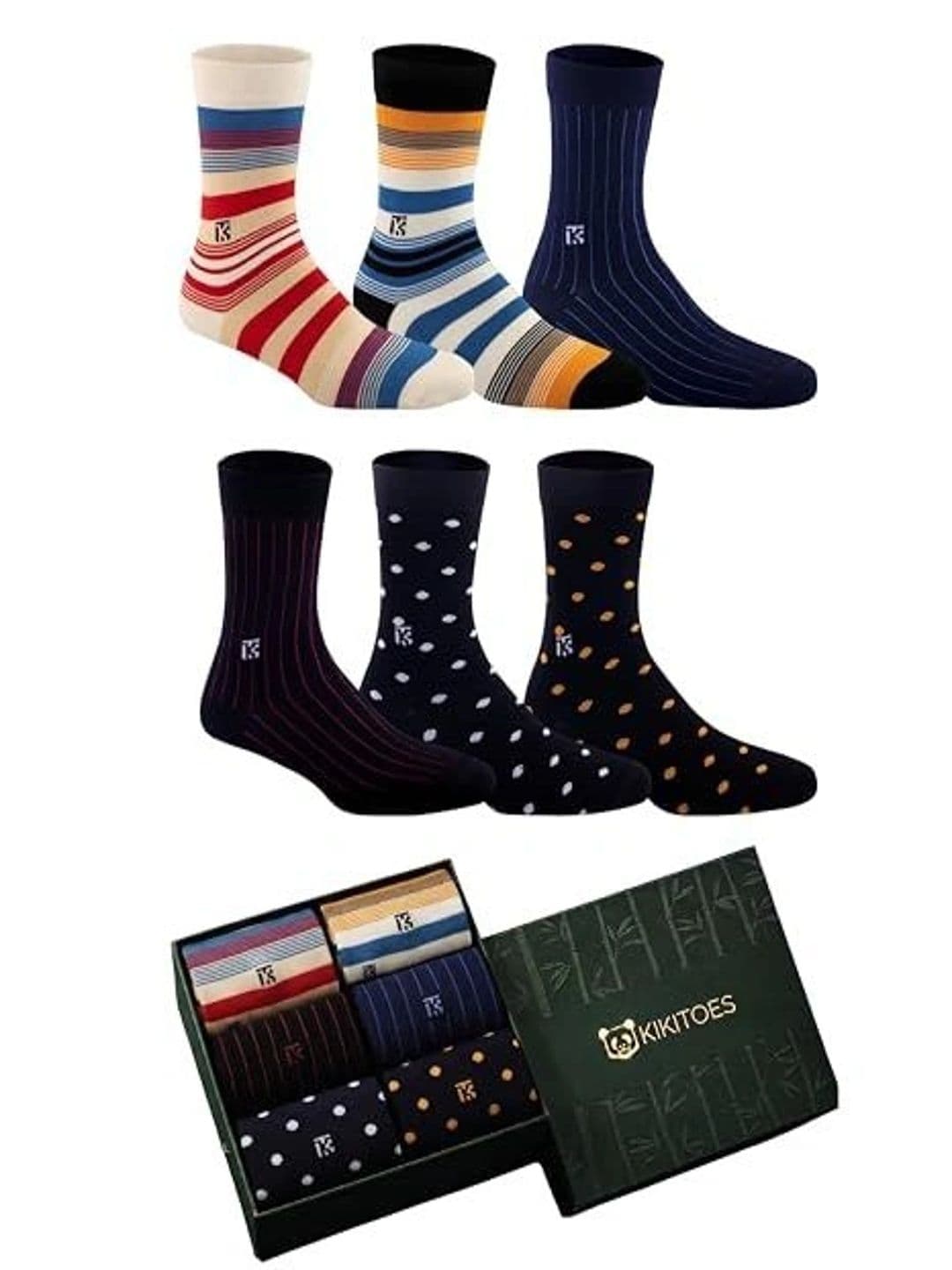 Kikitoes Men Pack of 6 Assorted Patterned Calf Length Socks - view 1