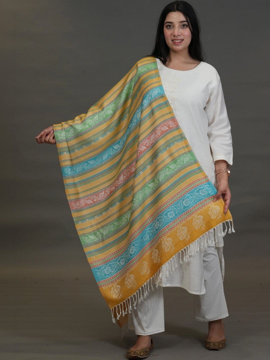 S.T. Women Striped Woven Design Acrylic Shawl - view 1