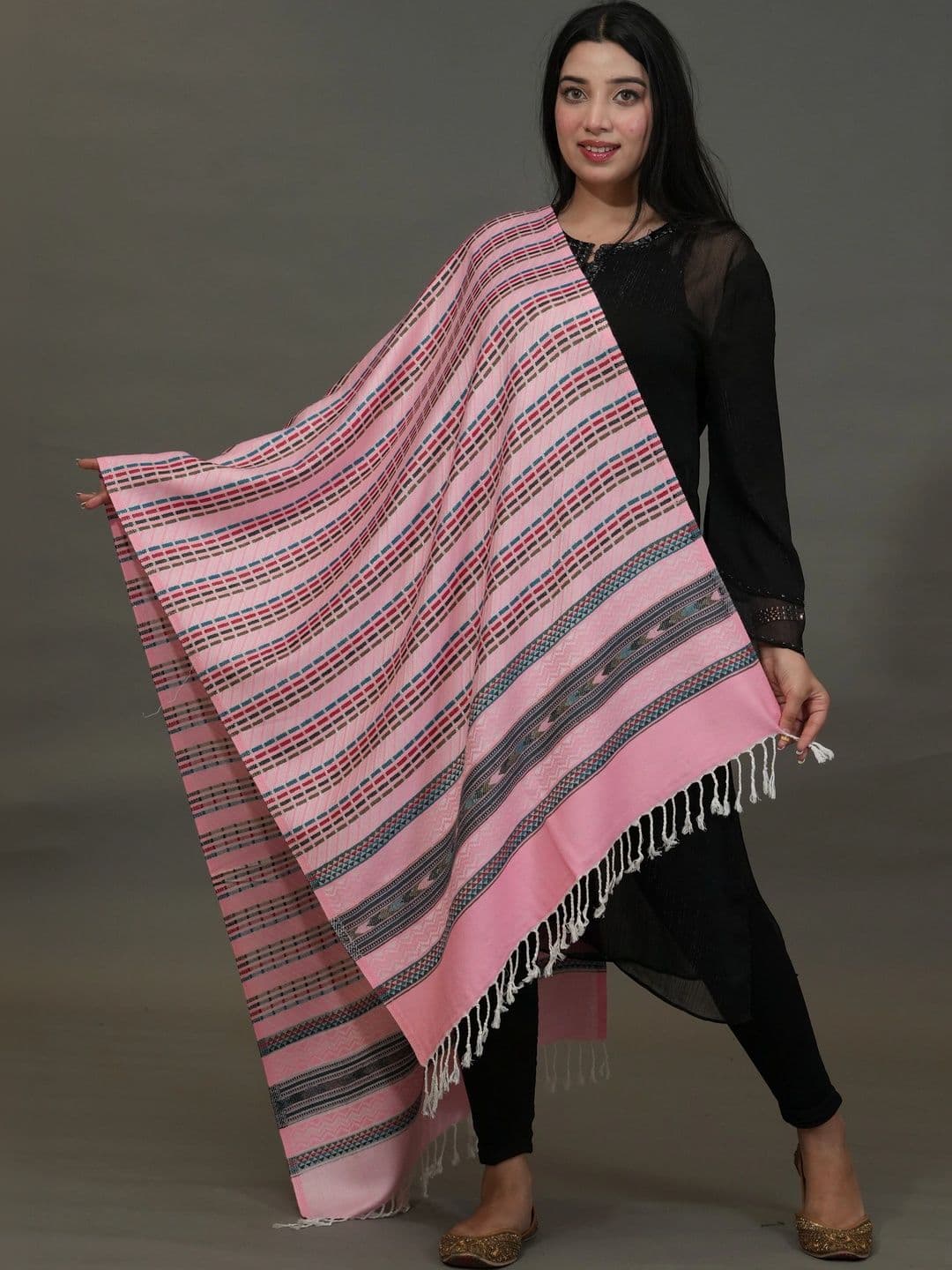 S.T. Women Striped Woven Design Acrylic Shawl - view 1