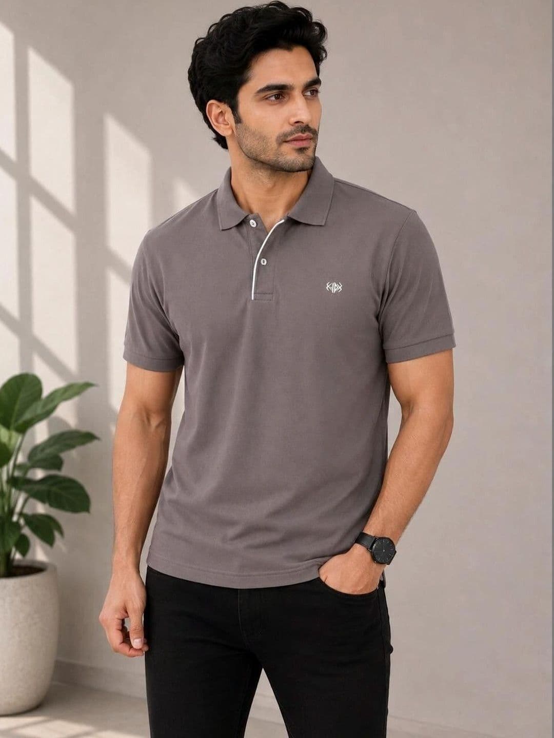 VELDEER Men Brand Logo Polo Collar T-shirt - view 1