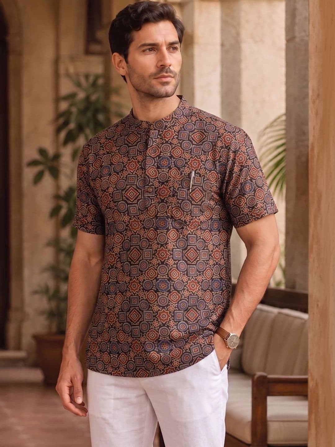 Avishya Men Geometric Printed Handloom Kurta - view 1