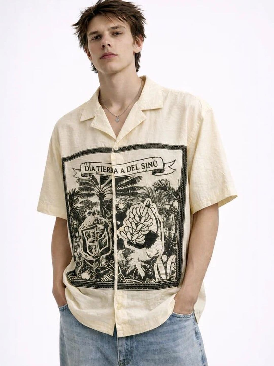 HERE&NOW Graphic Printed Cuban Collar Relaxed Fit Shirt - view 1