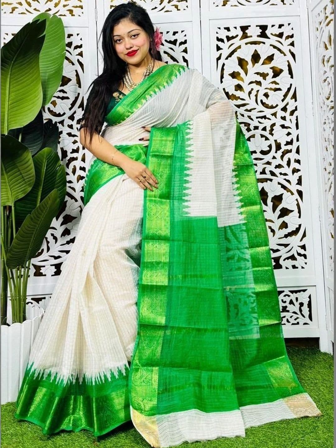 BSC Striped Zari Pure Cotton Saree - view 1