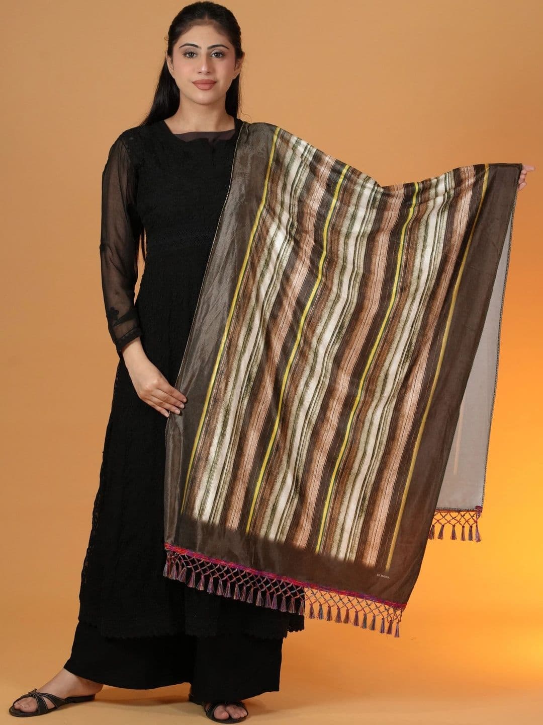 S.T. Women Striped Printed Velvet Shawl - view 1