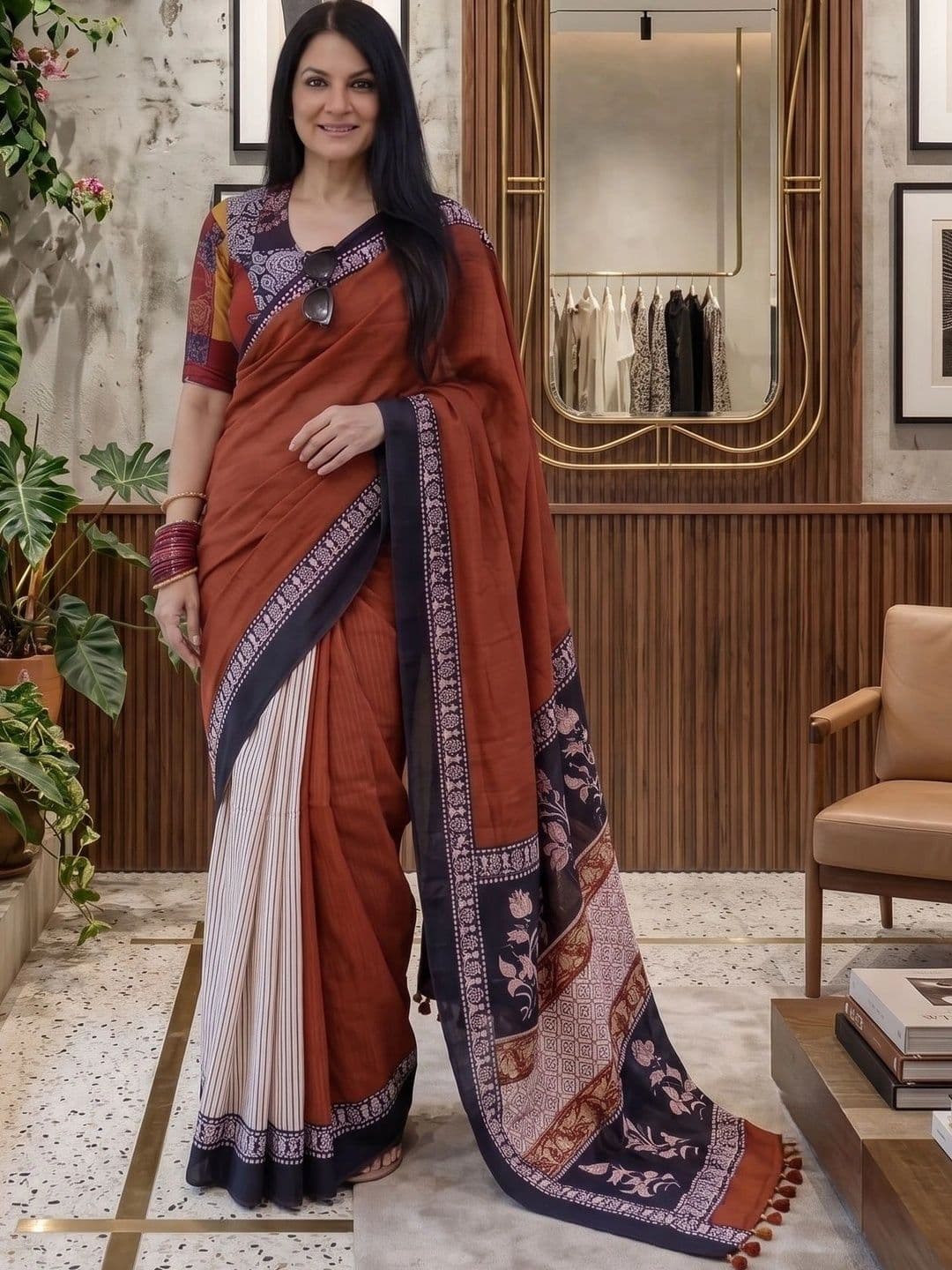 FINFOL Woven Design Zari Linen Blend Saree - view 1