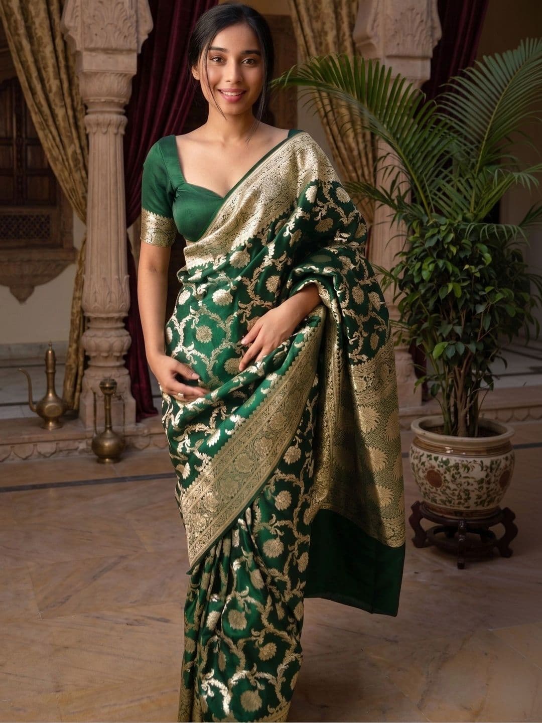 VelvetHue Woven Design Zari Art Silk Banarasi Saree - view 1