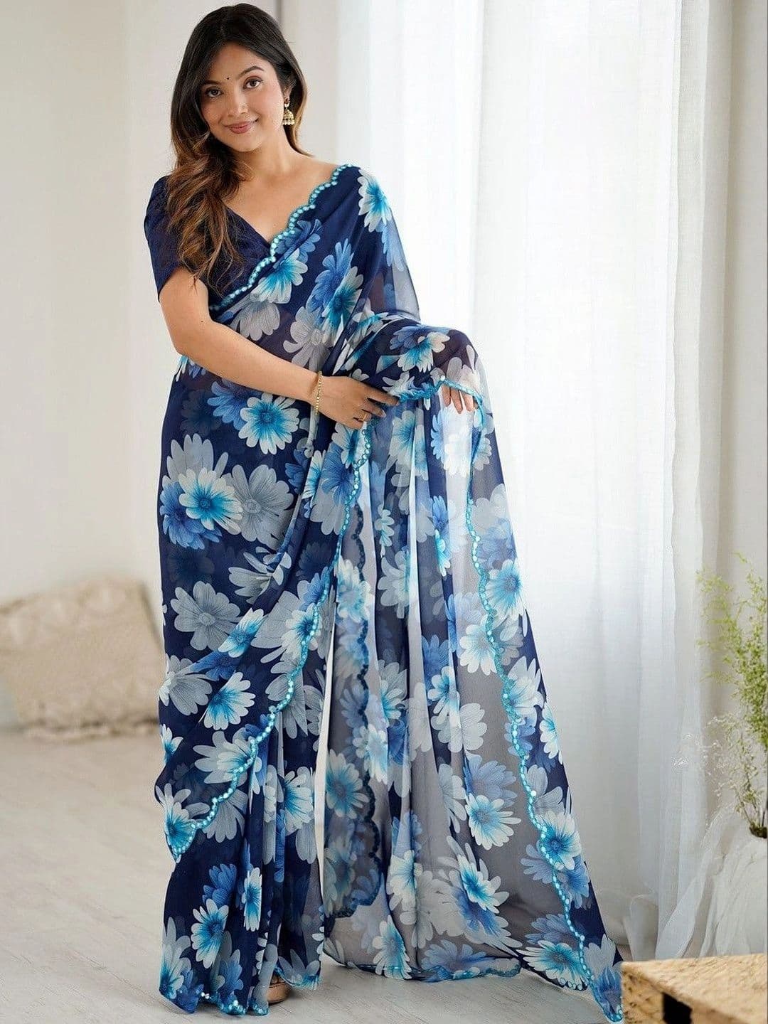 KALINI Floral Pure Georgette Saree - view 1