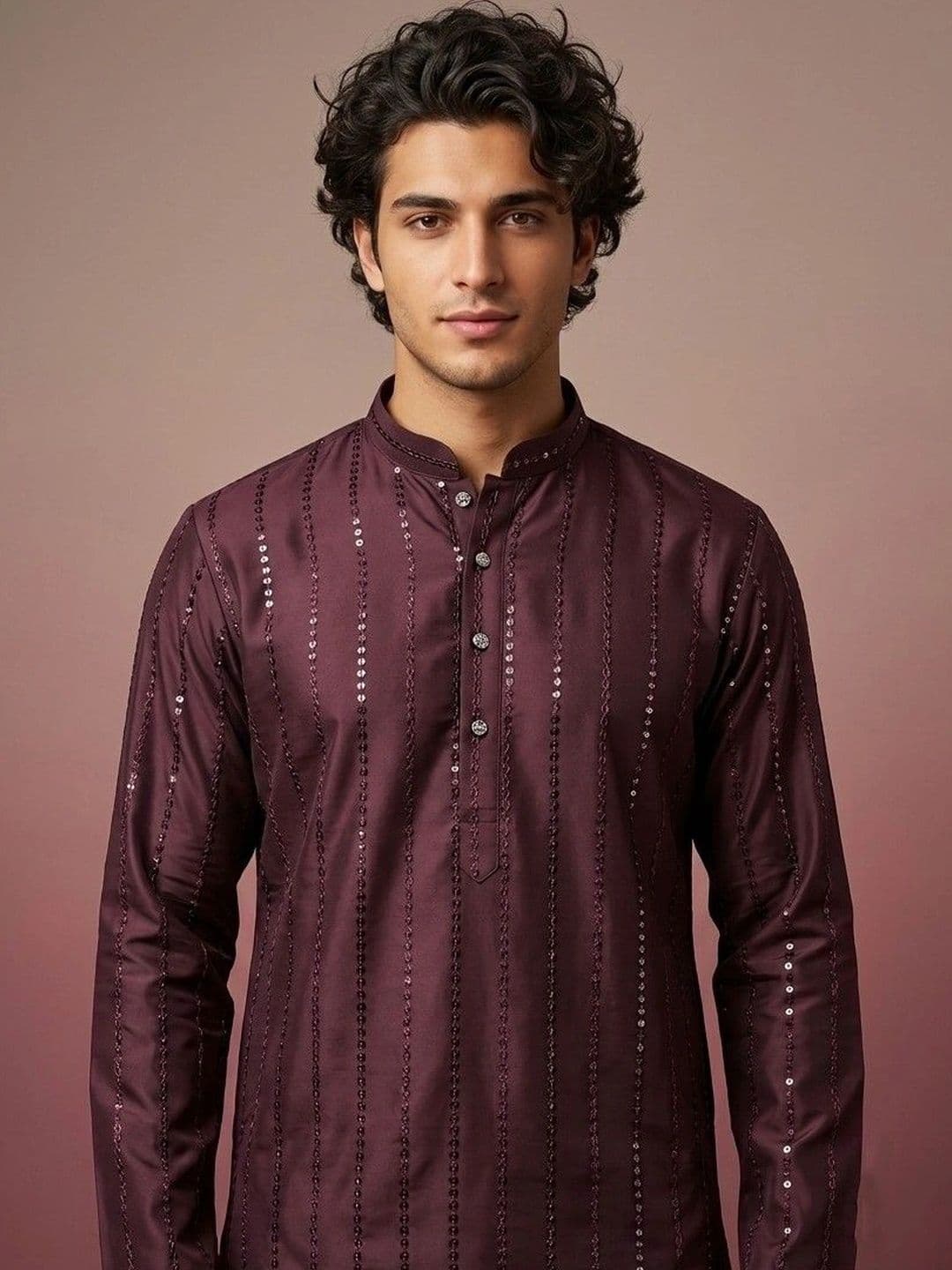Rajkuwar Men Embellished Sequinned Kurta - view 1