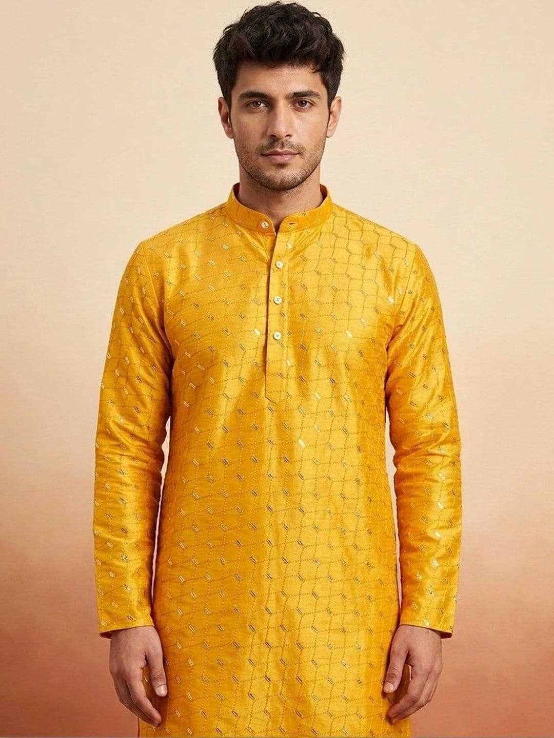 Rajkuwar Men Sequinned Kurta - view 1