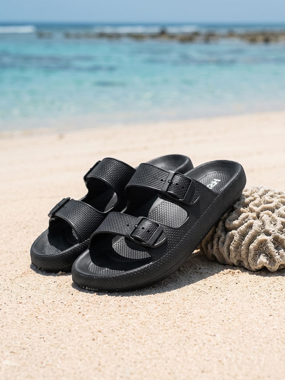HRX by Hrithik Roshan Men Black Textured Sliders - view 1