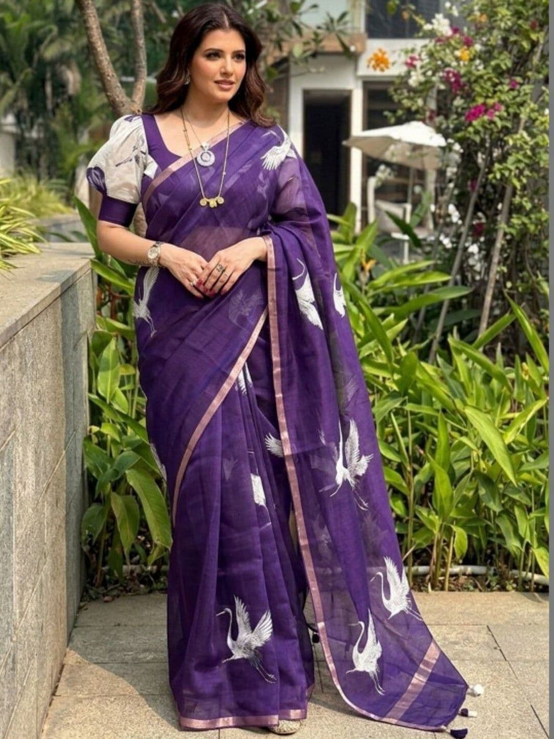 Sangria Ethnic Motifs Linen Blend Designer Saree - view 1
