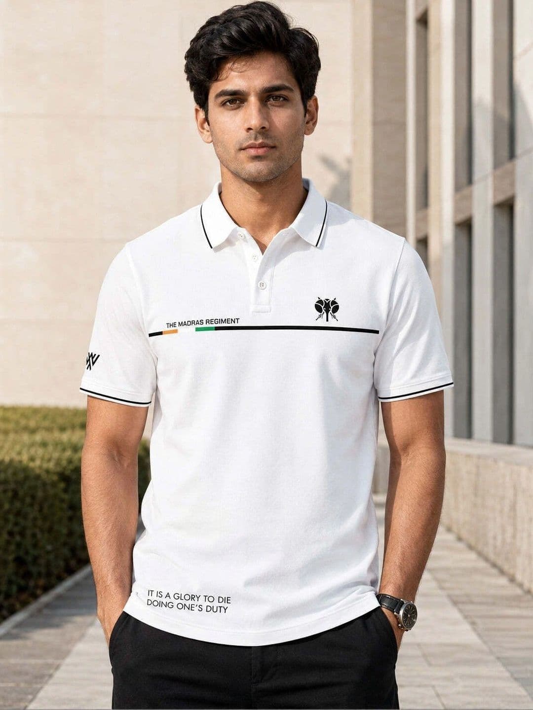 Warrior World Men Typography Printed Polo Collar T-shirt - view 1