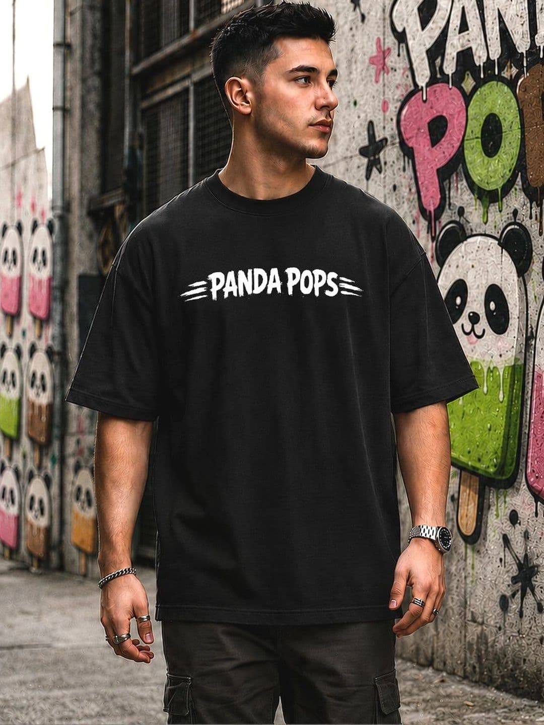 PANDA POPS Men Typography Printed Drop-Shoulder Sleeves T-shirt - view 1