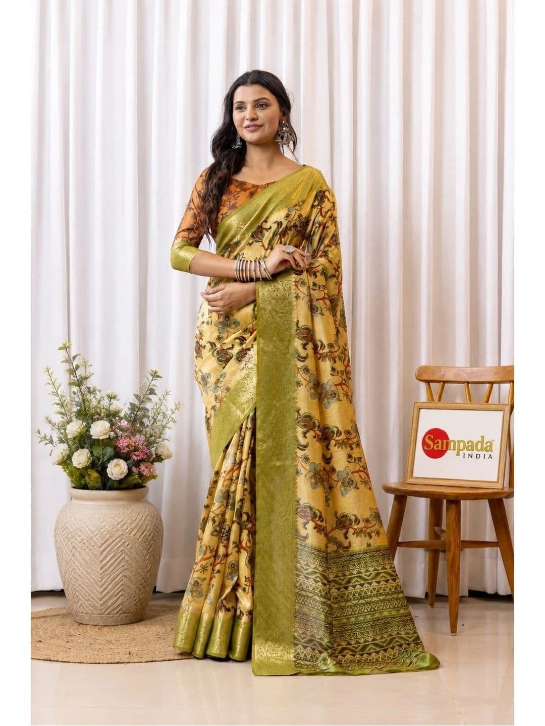 Sampada india Kalamkari Zari Silk Blend Saree - view 1